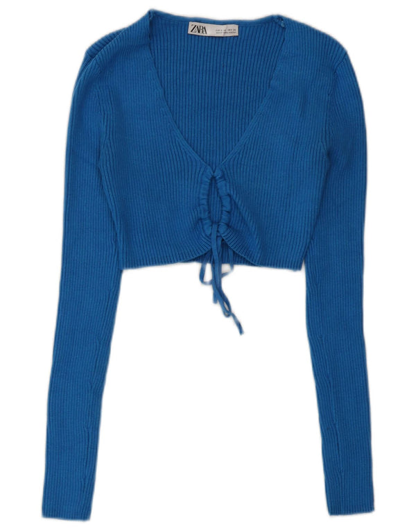 Damski krótki top z długim rękawem Zara UK 10 Small Blue Wiskoza