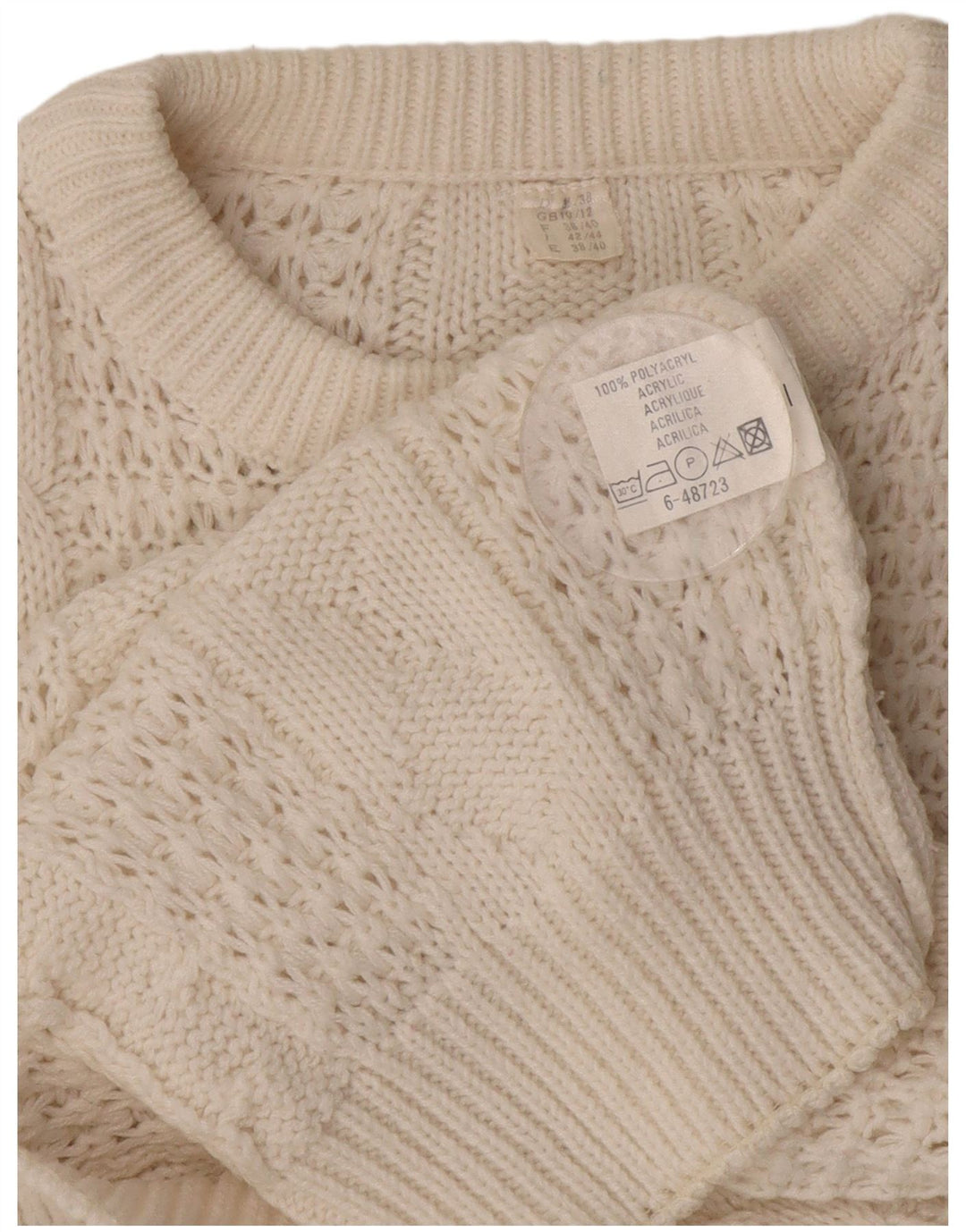 Damski sweter oversize VINTAGE z okrągłym dekoltem UK 10/12 Średni biały