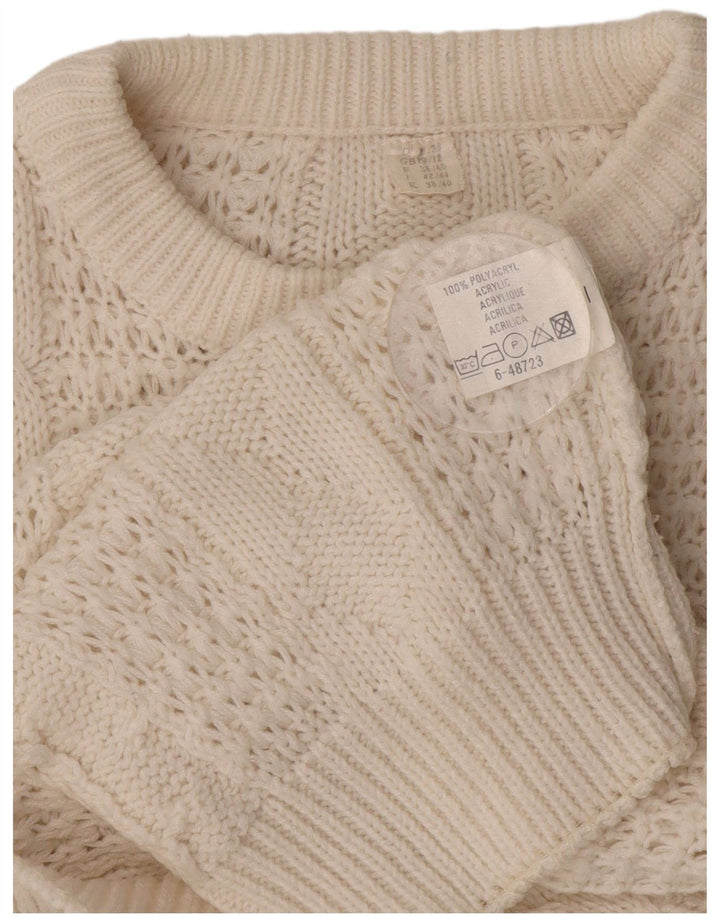 Damski sweter oversize VINTAGE z okrągłym dekoltem UK 10/12 Średni biały