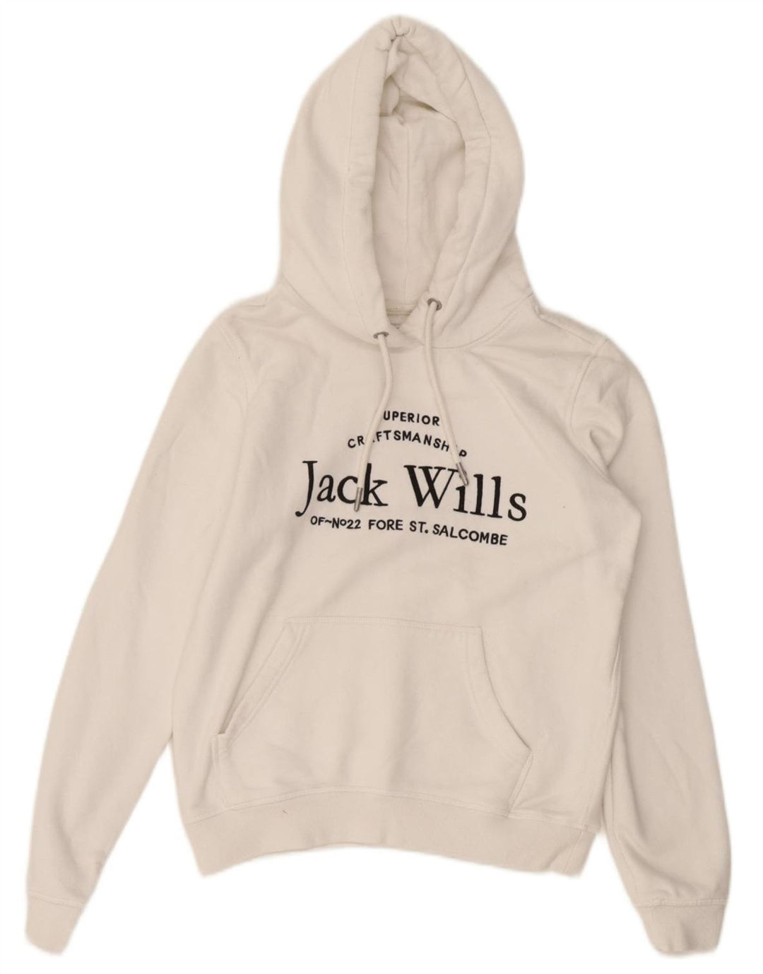 JACK WILLS Damski sweter z kapturem i grafiką, UK 8, mały, biały, bawełniany