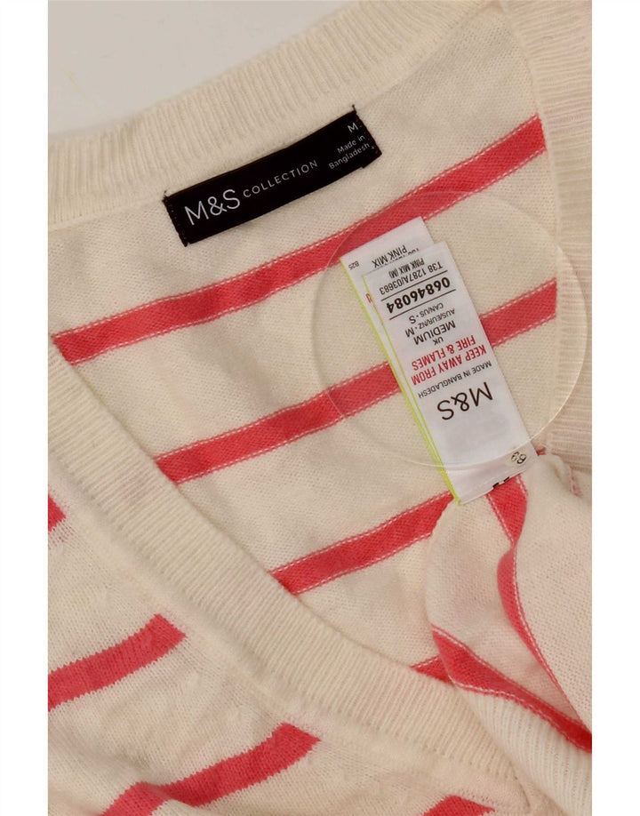 Marks & Spencer Damski sweter z dekoltem w kształcie litery V, UK 14, średni różowy w paski