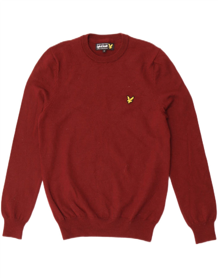 Lyle & Scott Męski sweter z okrągłym dekoltem, mały bordowy, wełniany merynos