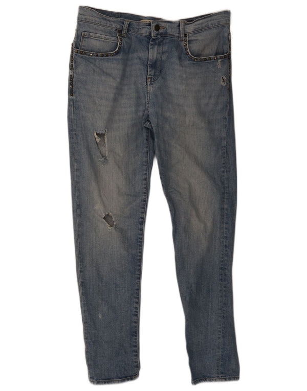 Zara Damskie Trafaluc Distressed Slim Jeans EU 38 Small W28 L28 Niebieski
