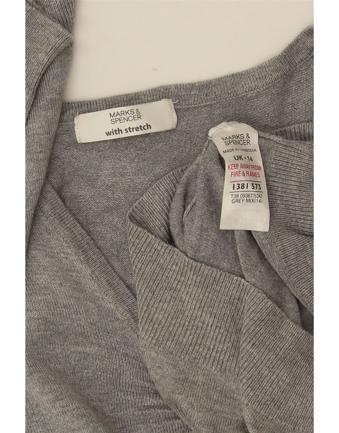 Sweter damski Marks & Spencer z rękawem 3/4 i dekoltem w kształcie litery V, UK 14, średni szary
