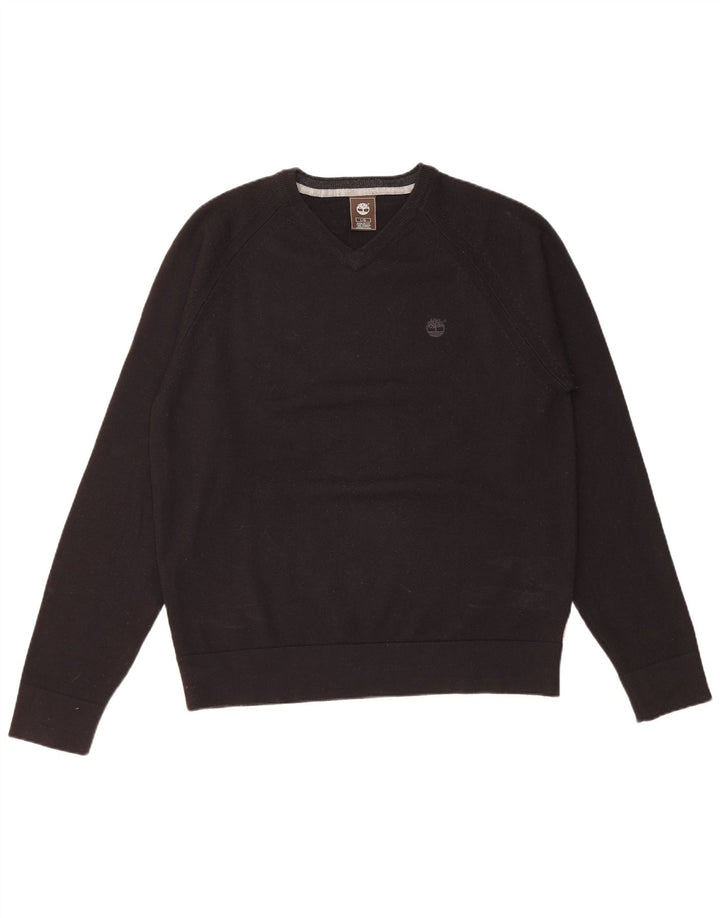 Męski sweter Timberland o regularnym kroju z dekoltem w szpic, duży, czarny, wełniany