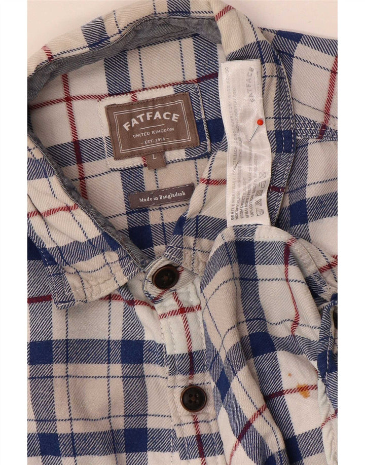 Koszula flanelowa męska Fat Face, duża, niebieska, bawełniana w kratę
