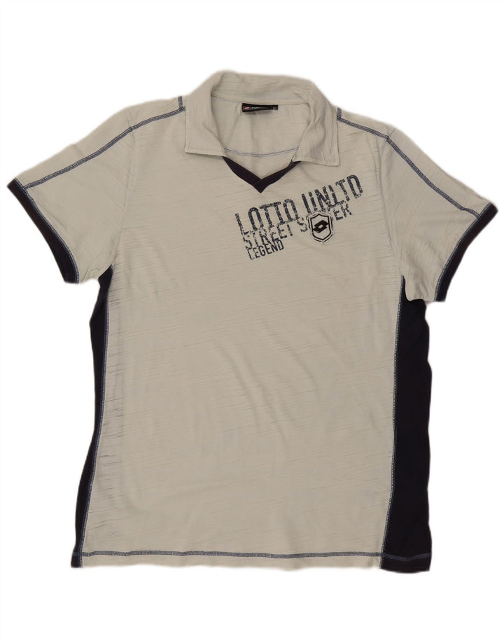 Męska koszulka polo Lotto z grafiką 2XL, biała, bawełniana w bloki kolorów