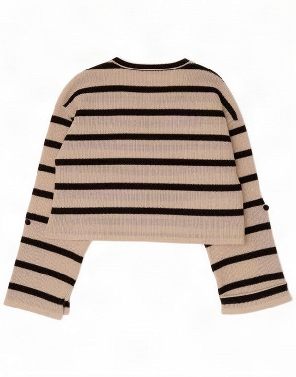 Damski sweter Zara Crop Boat Neck Sweter UK 10 Small White Stripes