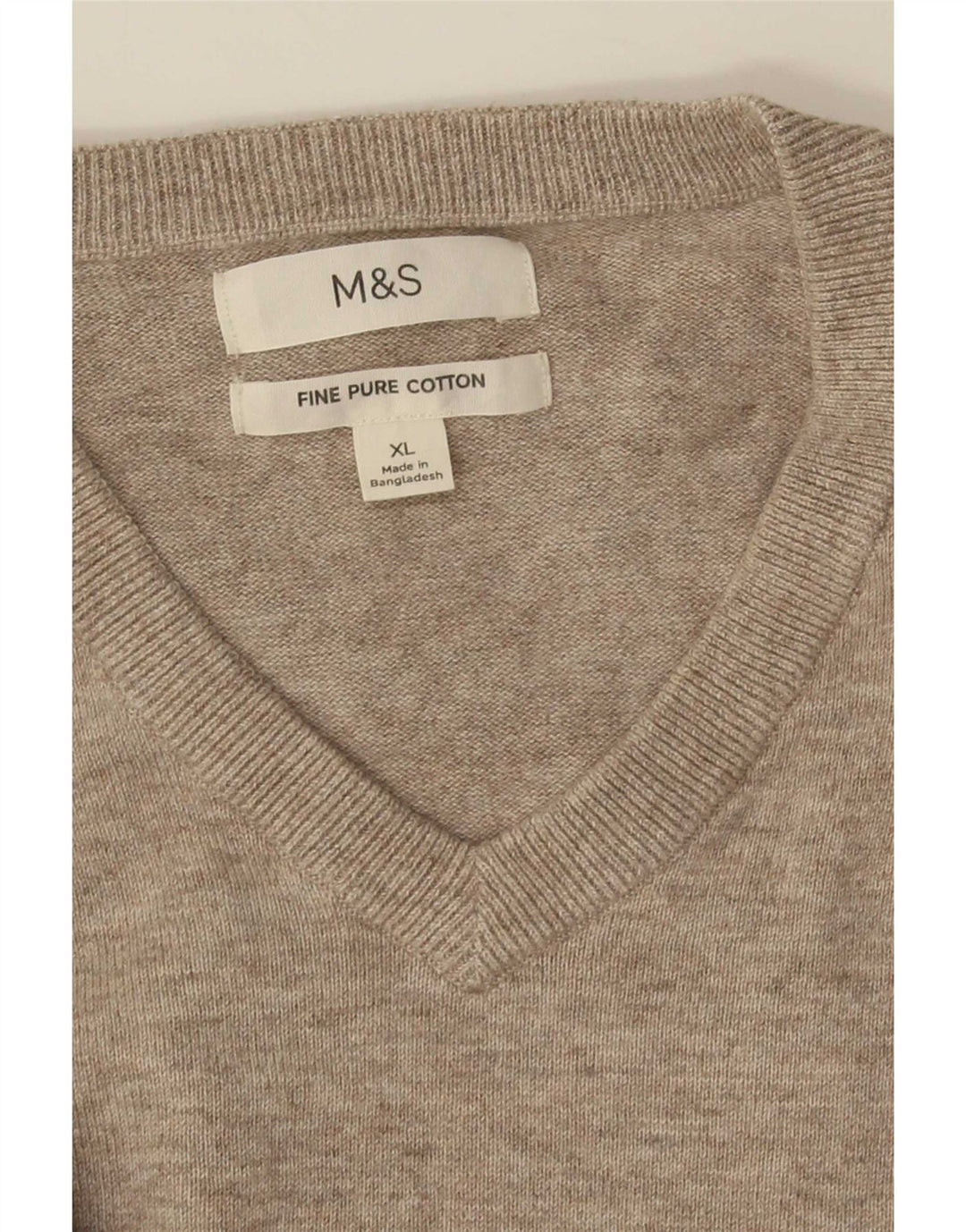 Marks & Spencer Męski sweter z dekoltem w kształcie litery V, XL, beżowy, bawełniany