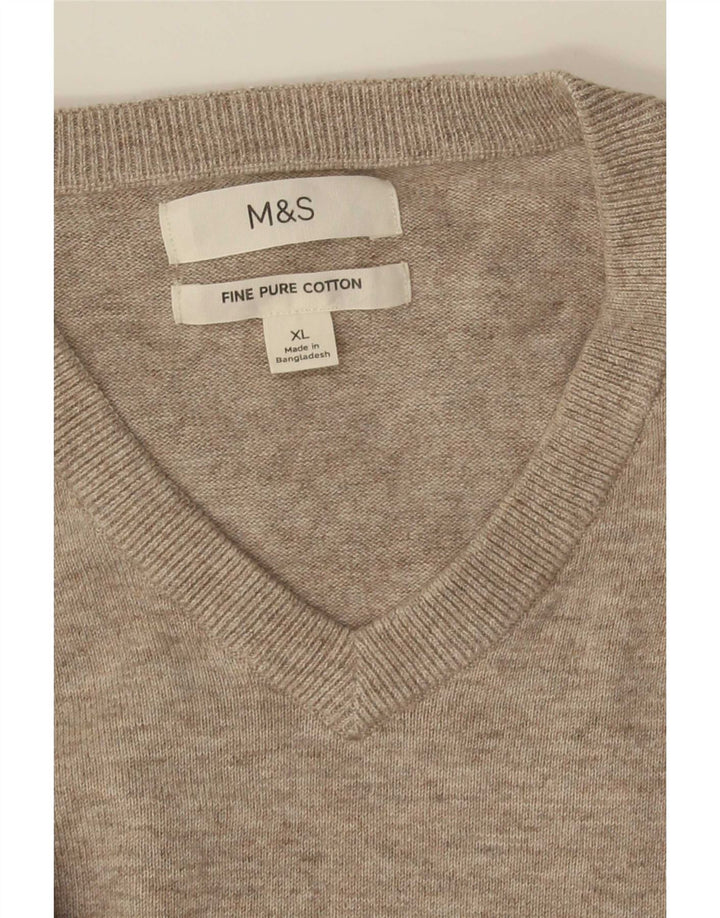 Marks & Spencer Męski sweter z dekoltem w kształcie litery V, XL, beżowy, bawełniany