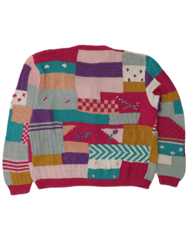Sweter damski w stylu vintage, UK 14, duży, wielobarwny patchwork