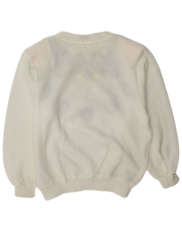 Sweter damski w stylu vintage z okrągłym dekoltem UK 14, średni, w kolorze złamanej bieli, w kwiaty
