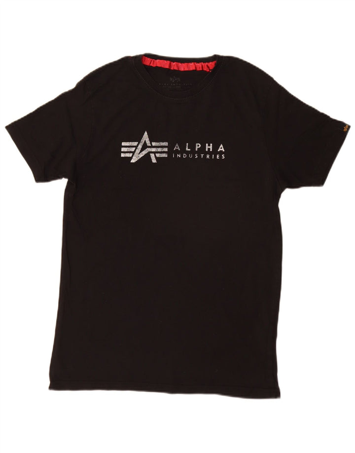 Męska koszulka z grafiką Alpha Industries, mała, czarna, bawełniana