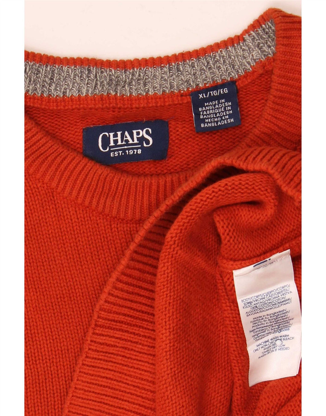 Męski sweter z okrągłym dekoltem Chaps XL, pomarańczowy, bawełniany