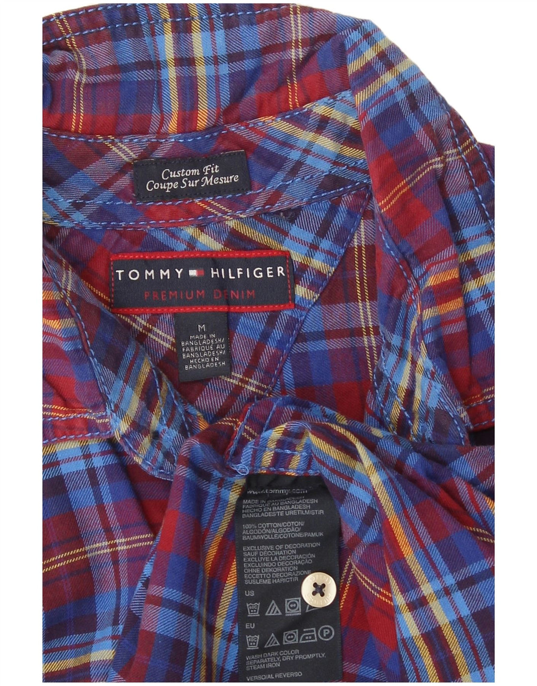 Męska koszula flanelowa Tommy Hilfiger o dopasowanym kroju, bawełniana w średnią niebieską kratkę