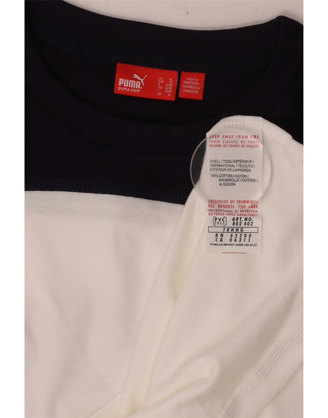 Męska koszulka Puma z grafiką, długim rękawem, XL, biała, bawełniana w bloki kolorów