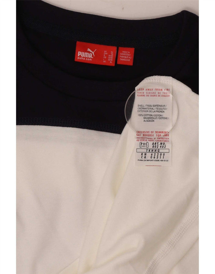 Męska koszulka Puma z grafiką, długim rękawem, XL, biała, bawełniana w bloki kolorów