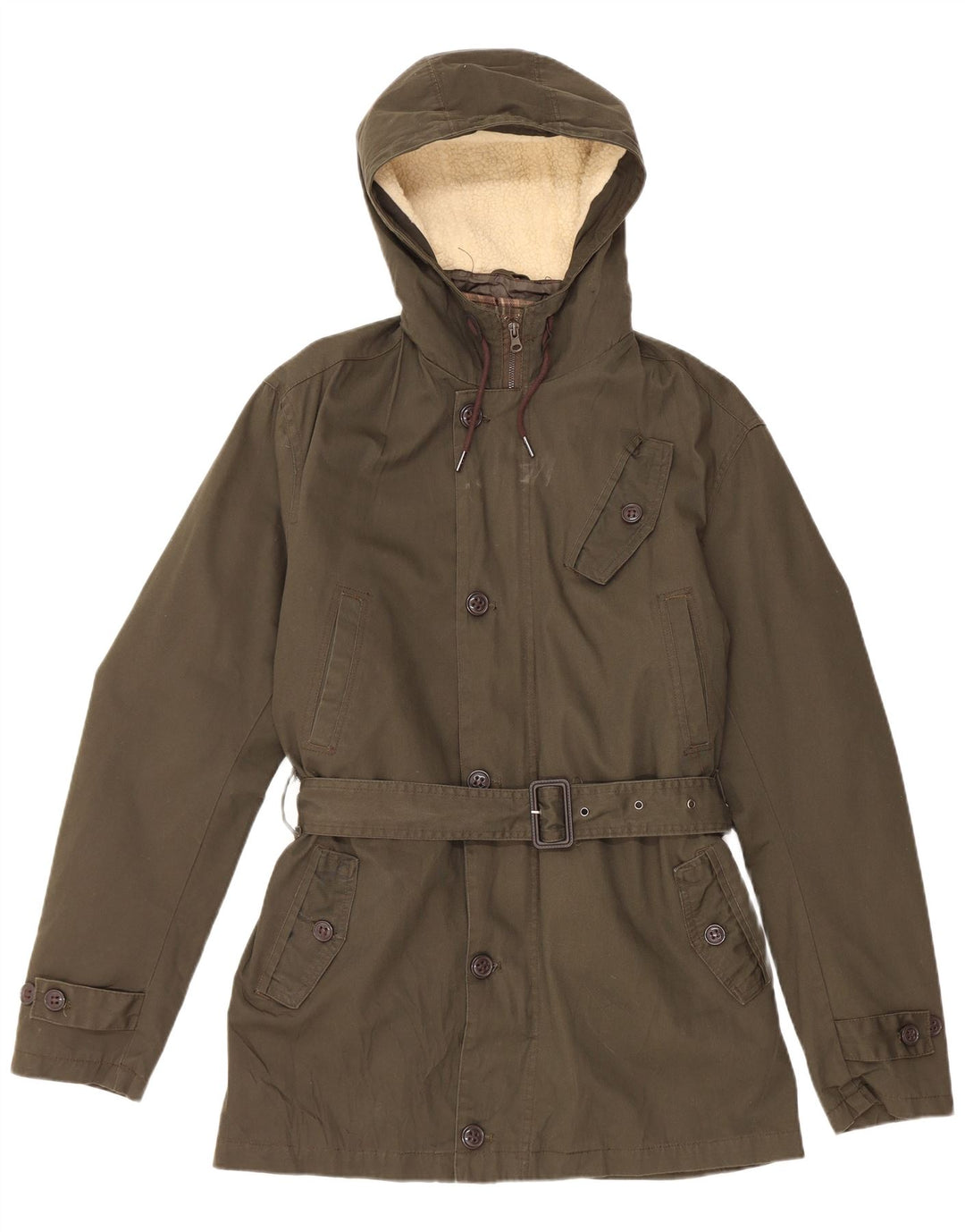 Męska kurtka parka z kapturem VINTAGE UK 40, duża, bawełniana khaki