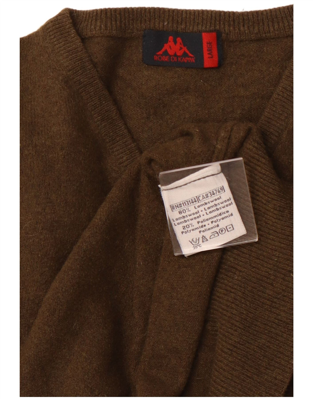 Damski sweter KAPPA z dekoltem w kształcie litery V, UK 16, duża wełna khaki