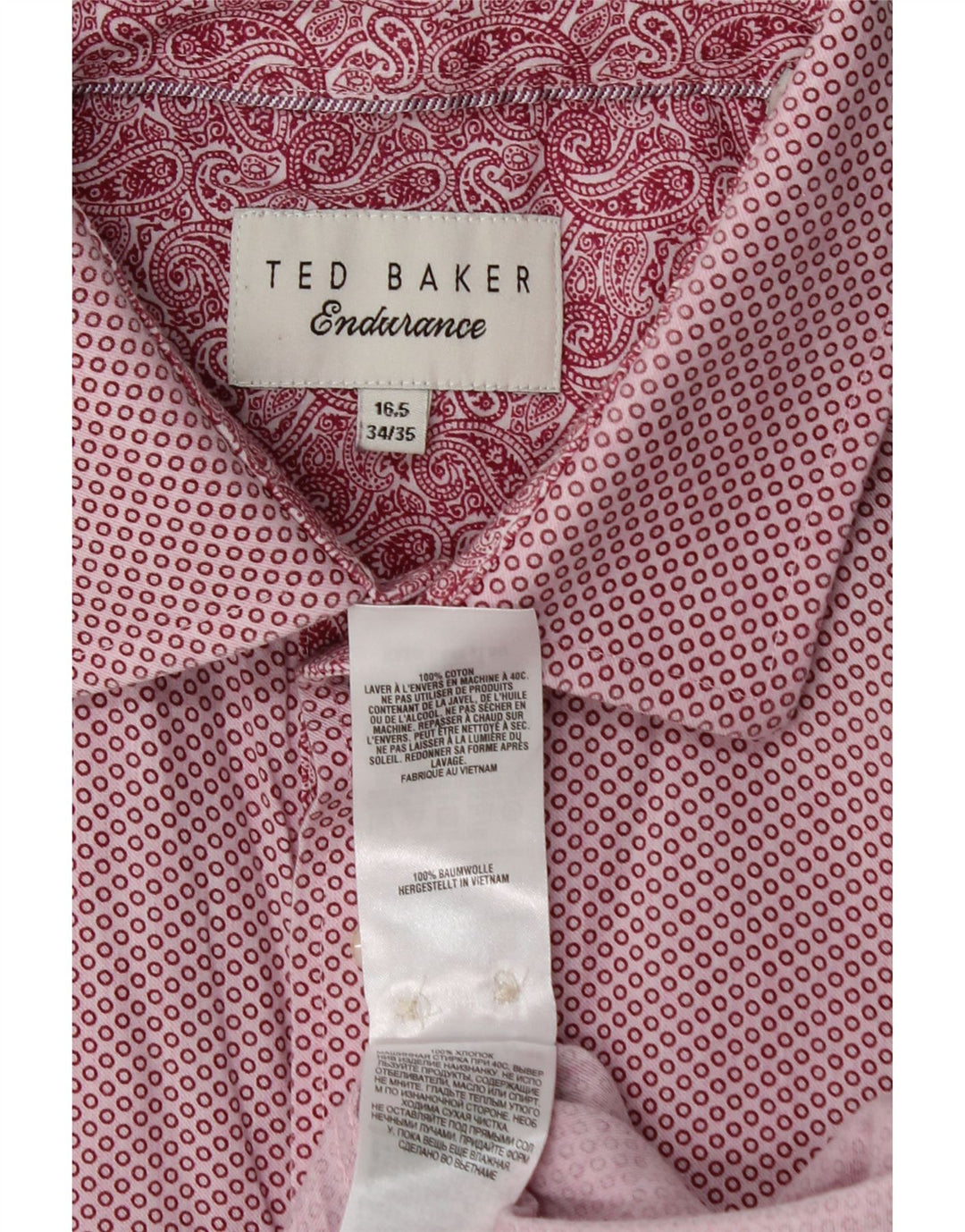 TED BAKER Mens Shirt Size 16 1/2 Large Pink Spotted Cotton Vintage Ted Baker and Second-Hand Ted Baker from Messina Hembry 