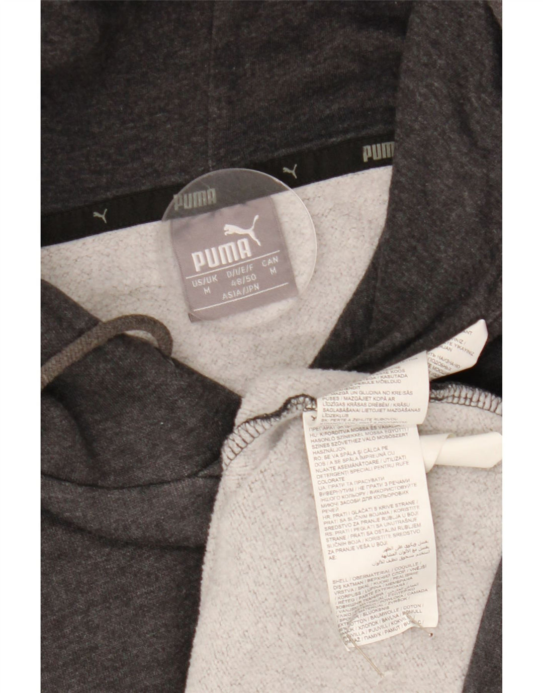 Męski sweter z kapturem Puma z grafiką, średnioszary, bawełniany z blokami kolorów