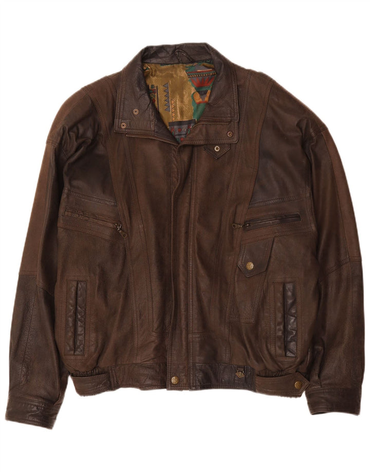 Vintage męska kurtka bomberka skórzana IT 56 3XL brązowa skóra