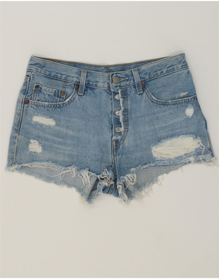 LEVI'S Womens Distressed Denim Shorts W27 Small Blue Cotton Vintage Levi's and Second-Hand Levi's from Messina Hembry 