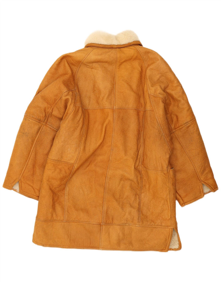 Vintage damski oversize'owy płaszcz z owczej skóry UK 14 średni beż
