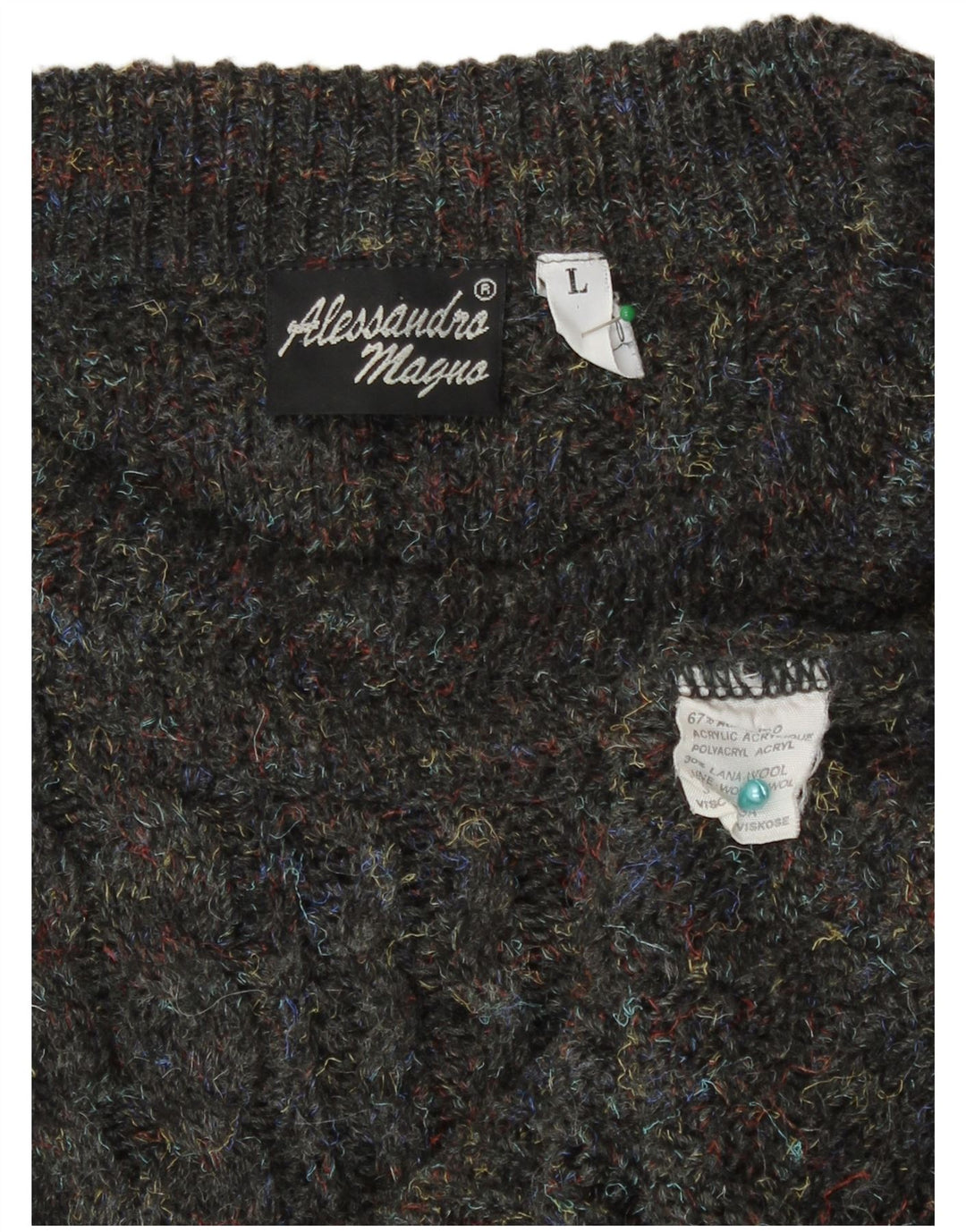 Alessandro Magno Męski sweter z okrągłym dekoltem, duży, szary, nakrapiany akryl
