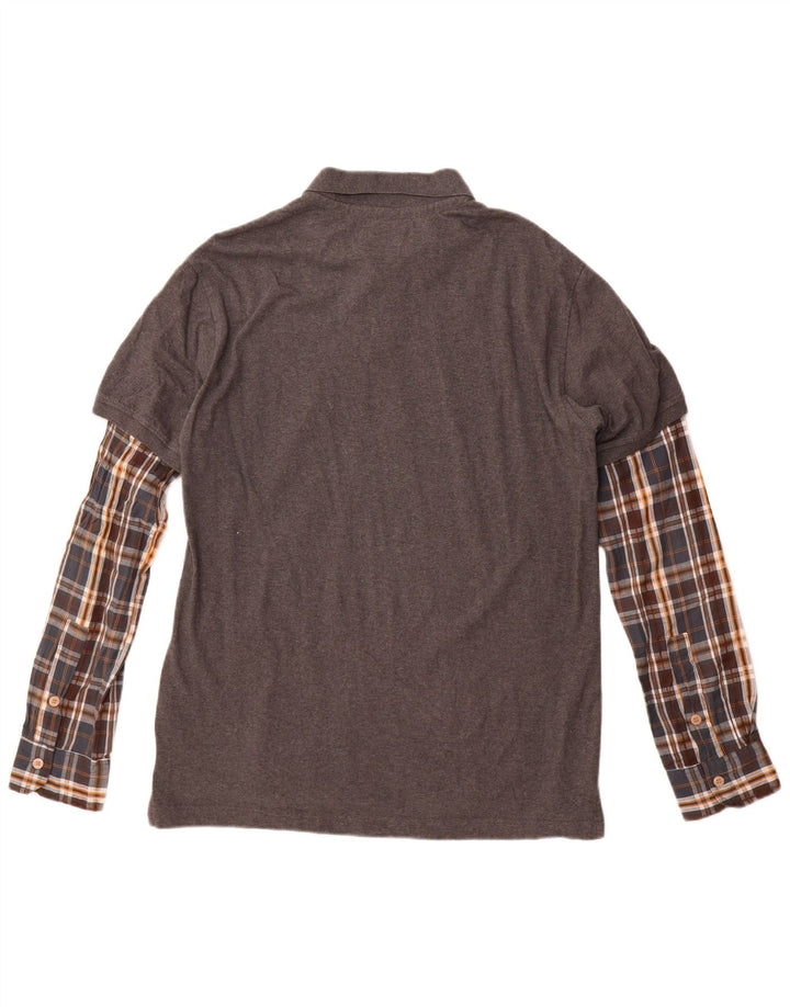 Męska koszulka polo Desigual z długim rękawem, XL, szara, bawełniana w kratkę