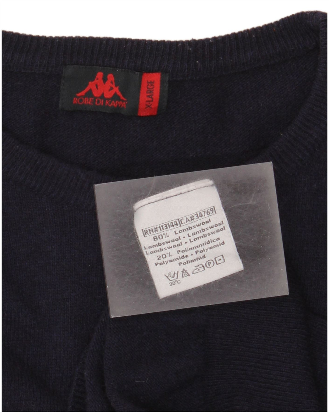 Męski sweter Kappa z okrągłym dekoltem XL, granatowy, z owczej wełny