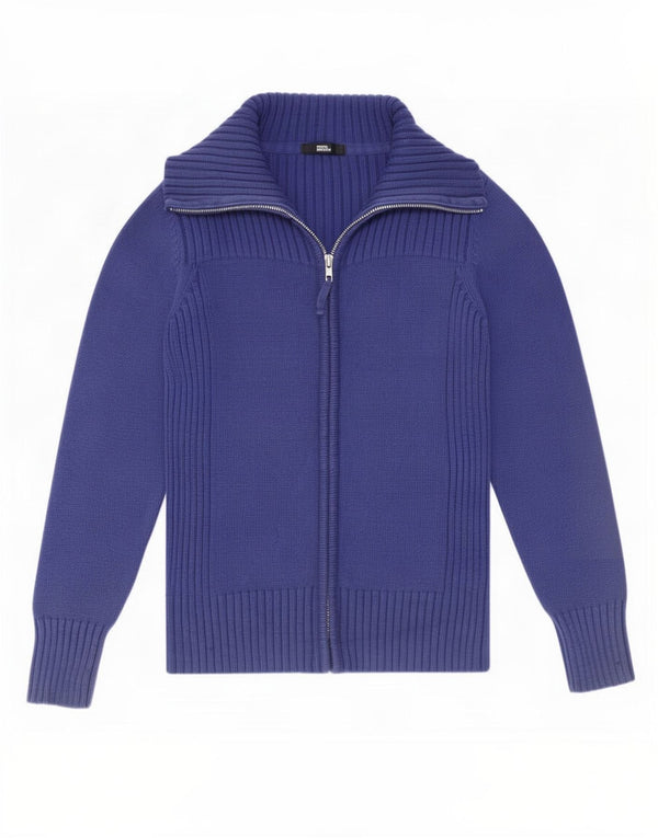 Marks & Spencer Womens Full Zip Cardigan Sweater UK 10 Small Blue Cotton