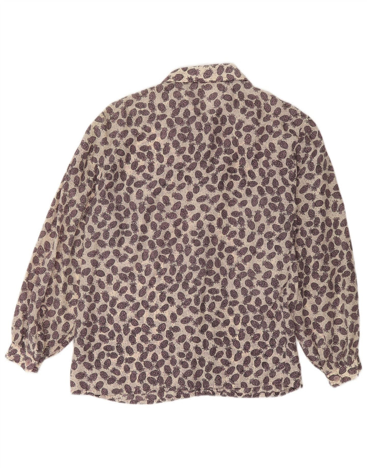 Vintage damska bluzka koszulowa w abstrakcyjny wzór UK 12 średni fiolet