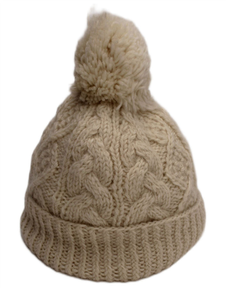 Aran Sweater Market Damska dzianinowa czapka Bobble, duża, złamanej białej wełny