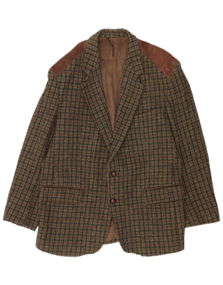 Męska marynarka zapinana na 2 guziki Harris Tweed UK 38 Średnia zielona pepitka