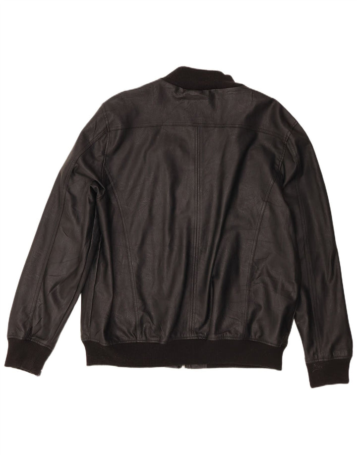 Identyczna męska kurtka bomber ze sztucznej skóry w stylu motocyklowym UK 42 XL, czarny poliester