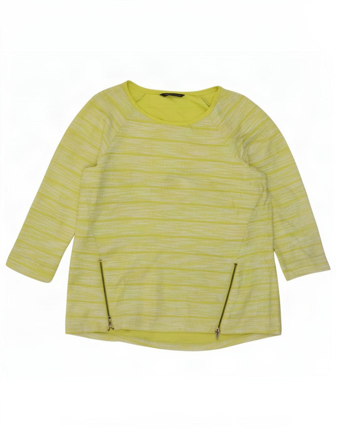 Marks & Spencer Damski top z rękawem 3/4, UK 14, duży, zielony, poliestrowy w paski