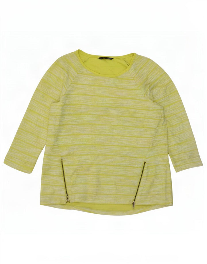 Marks & Spencer Damski top z rękawem 3/4, UK 14, duży, zielony, poliestrowy w paski