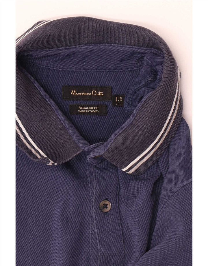 Męska koszulka polo Massimo Dutti z krótkim rękawem i regularnym krojem, duża, granatowa