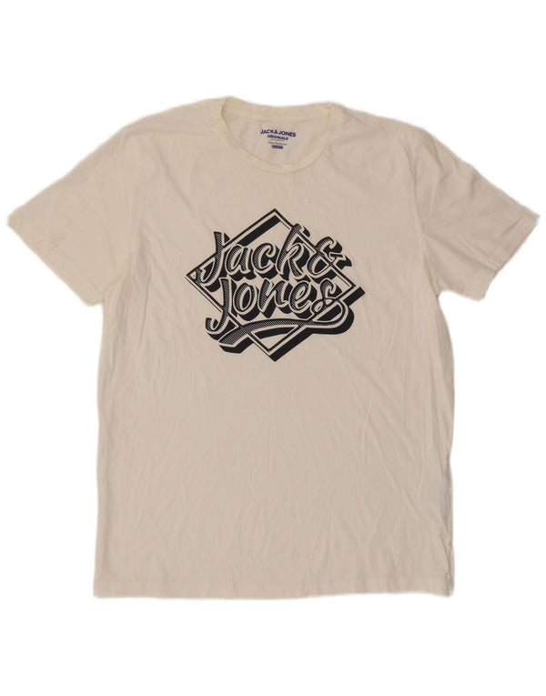 Męski T-shirt z grafiką Jack & Jones o regularnym kroju, XL, biała bawełna