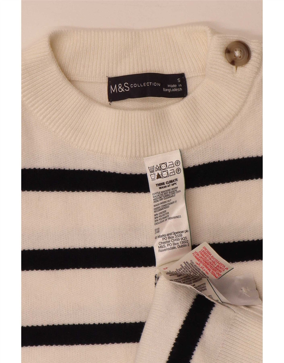 Marks & Spencer Damski sweter z okrągłym dekoltem UK 10 w małe białe paski