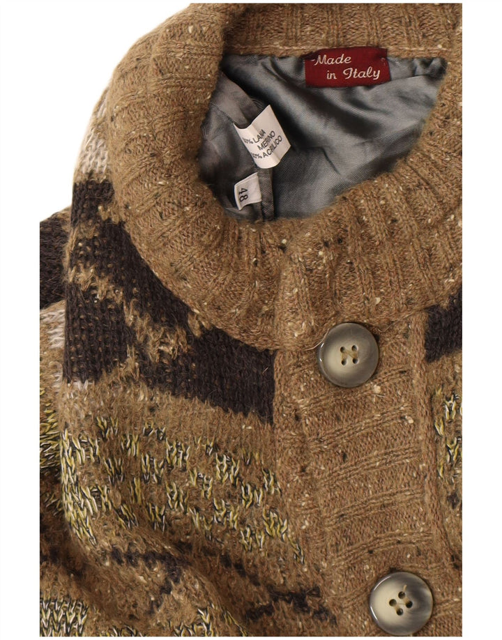 Vintage męska luźna dzianinowa kurtka bomber IT 48 średnio zielona geometryczna