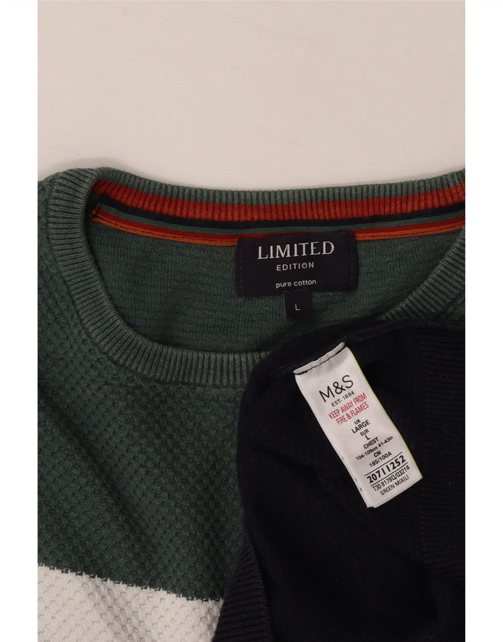 Marks & Spencer Męski sweter z okrągłym dekoltem, duży, granatowy, z blokami kolorów