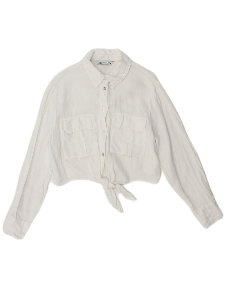 ZARA Womens Crop Front Tie Shirt Blouse UK 10 Small White