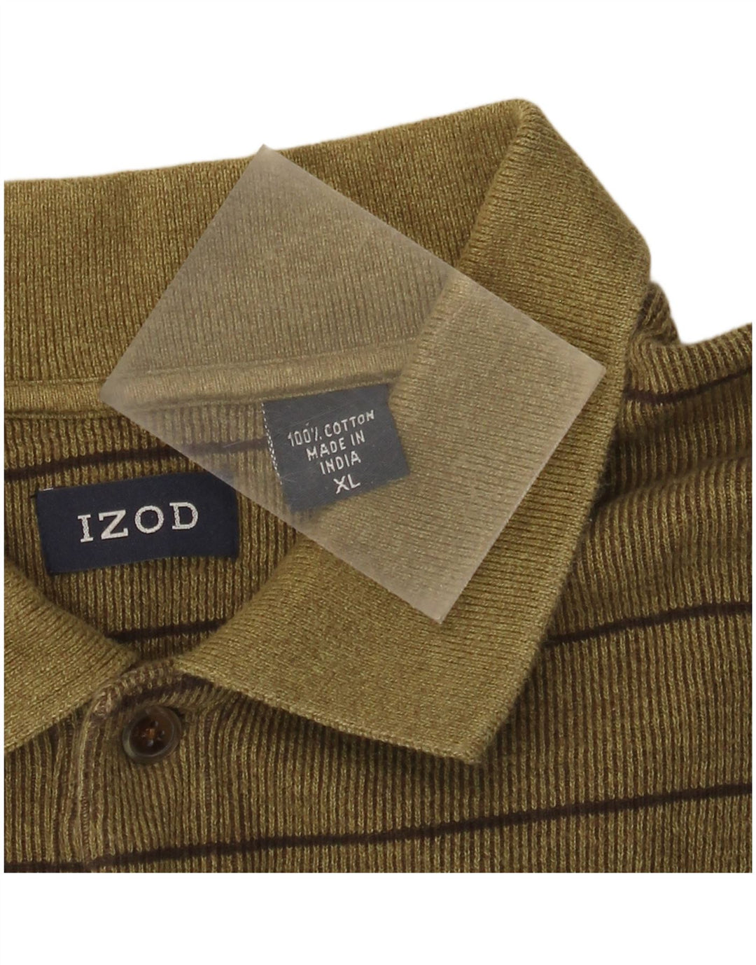 Męska koszulka polo z długim rękawem Izod XL, bawełniana w paski khaki