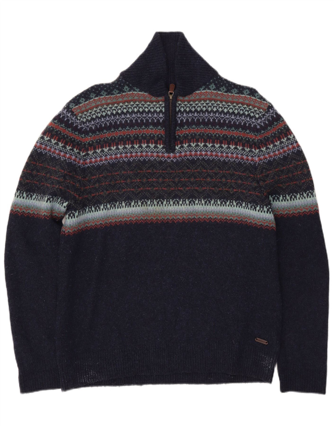 Męski sweter polo White Stuff, duży, granatowy, wełniany Fair Isle