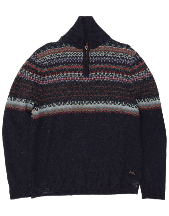 Męski sweter polo White Stuff, duży, granatowy, wełniany Fair Isle