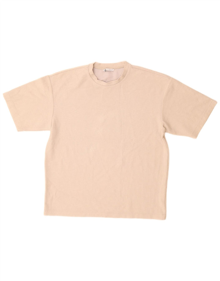T-shirt męski Zara, mały, beżowy, bawełniany