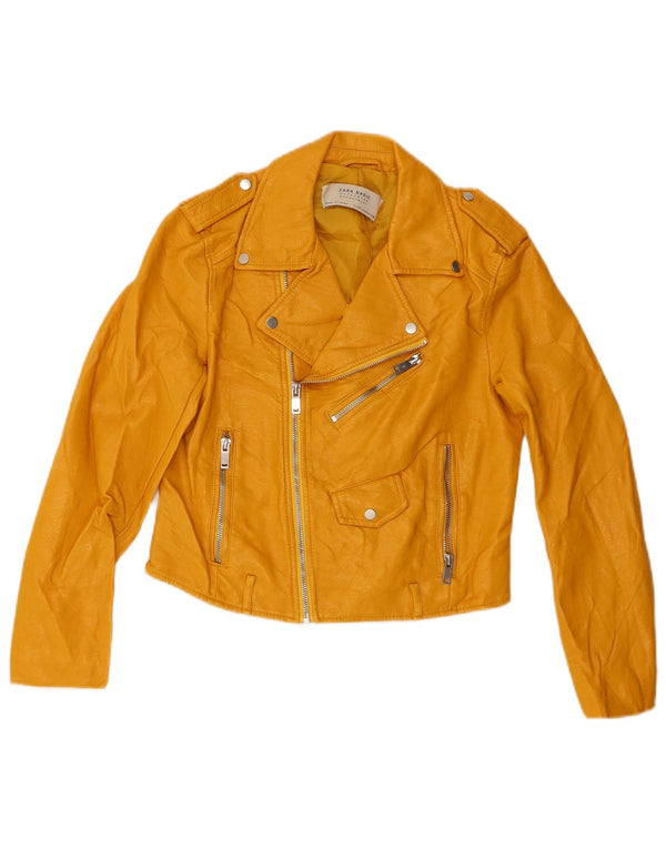 Damska kurtka motocyklowa Zara ze sztucznej skóry UK 10 Small, żółta wiskoza