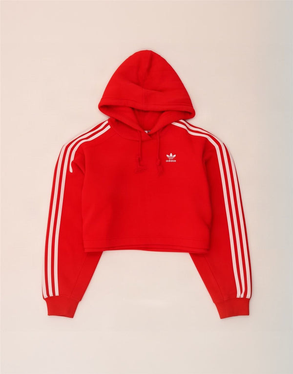 Damska bluza z kapturem Adidas Crop Oversized UK 4 XS Czerwona bawełna